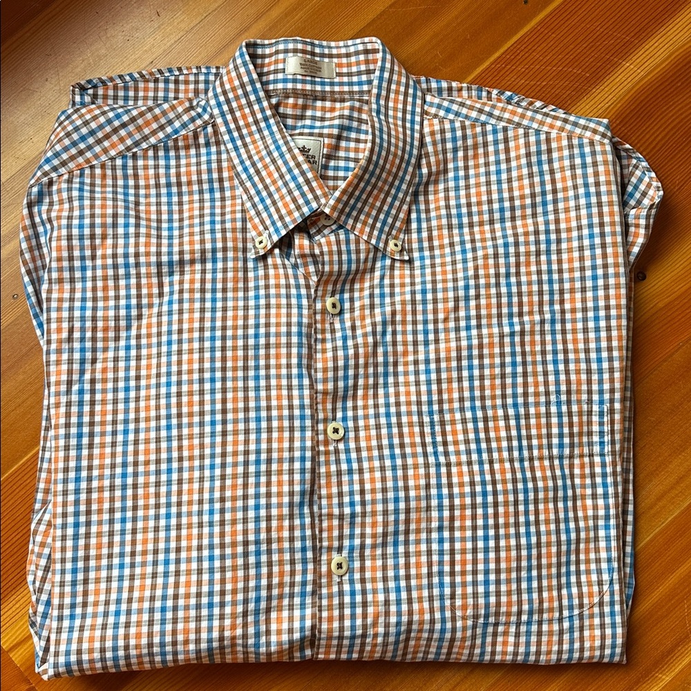 PETER MILLAR Multi-Color Checked Long Sleeve Oxford Shirt M
